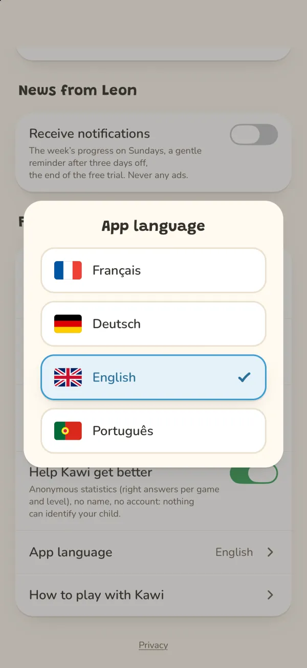 The language picker